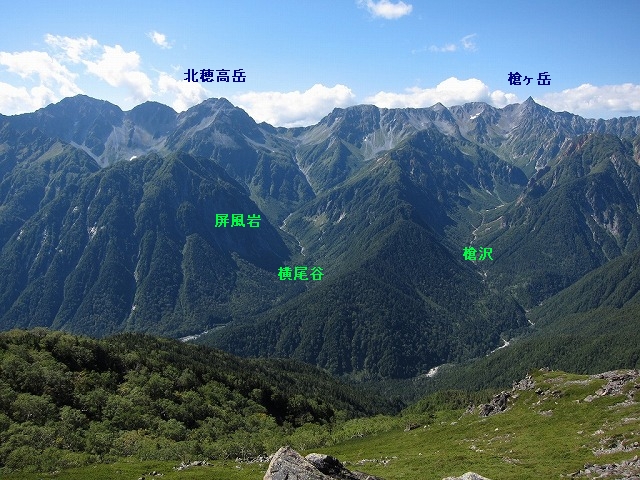 蝶槍から槍・穂高を眺める